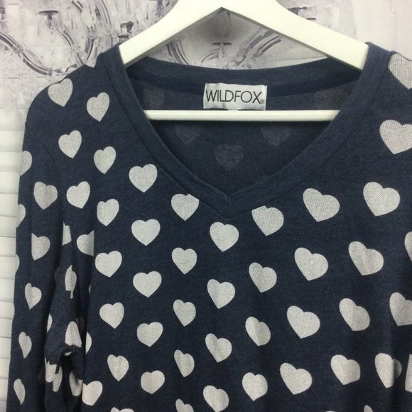 Wildfox Navy V-neck Sweater Hearts Polka Dots M - Picture 5 of 8